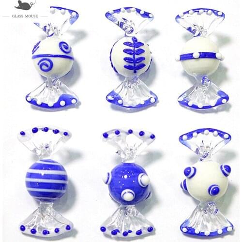6pcs Decoration Murano Style Vintage Kids Party Colorful Crafts Gift Festival Blue White Glass Candy Figurines Sweets Ornaments