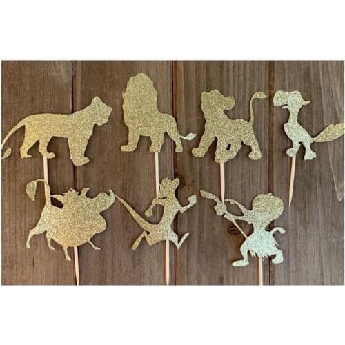 7pcs LionGold Glitter Toppers / Lion Cupcake Toppers Party Decor