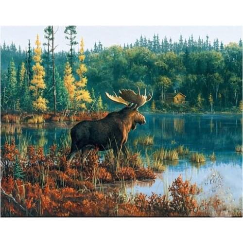 Moose Diamond Art Mosaic Sceneery Embroidery Painting Large Size Stones Drawing Picture Wall Decor Handcraft Gift New Arrival