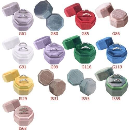 Antique Octagon Velvet Ring Box Double Ring Display Holder with Detachable Lid Ring Box Holder for Wedding Ceremony