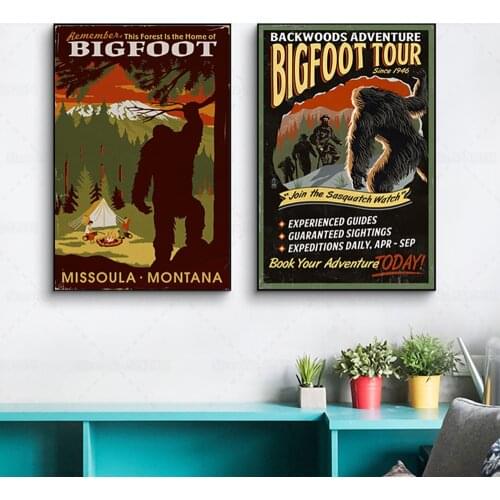 Bigfoot Tours Poster Sasquatch Country Vintage Canvas Painting for Home Decor