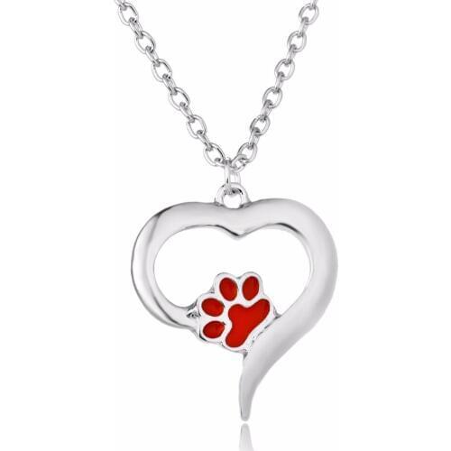 24PC/Lot Fashion Pet Paw Print Love Heart Pendant Chain Necklace Dog Cat Animals Lovers Necklaces Women Friends Jewelry Gifts