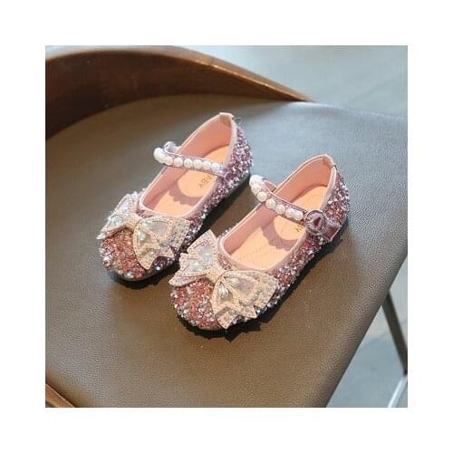 2020 New Children Elegant Princess PU Leather Sandals Kids Girls Wedding Dress Party Beaded Shoes For Girls children 21-35