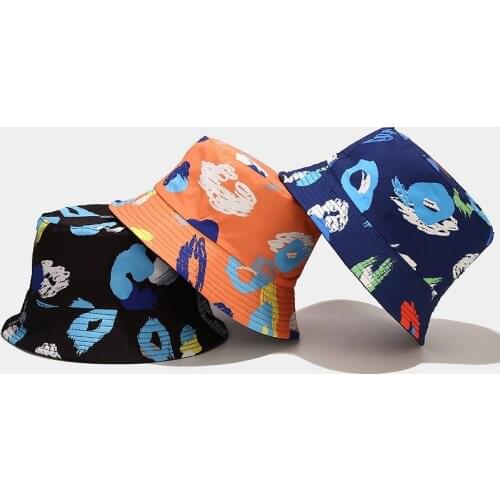 New Colorful Graffiti Double-sided Fisherman Hat Womens Summer Panama Outdoor Unisex Fashion Travel Hat Sun Protection Cap