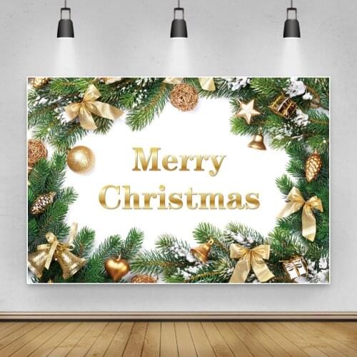 Laeacco Merry Christmas Party Poster Backdrop Pine branches Cones Ribbons Decor Child Portrait Photozone Photography Background