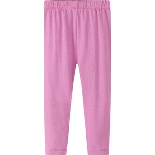 27kids Girl Pants Soft Breathable Elastic Cotton Leggings Purple Solid Color Skinny Pants Children Trousers 2-7Years