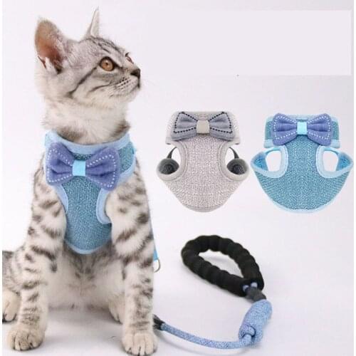 The New Bowknot Vest-Style Cat Rope Anti-Break Away Adjustable Cat Traction Rope Chest Back Cat Walking Rope