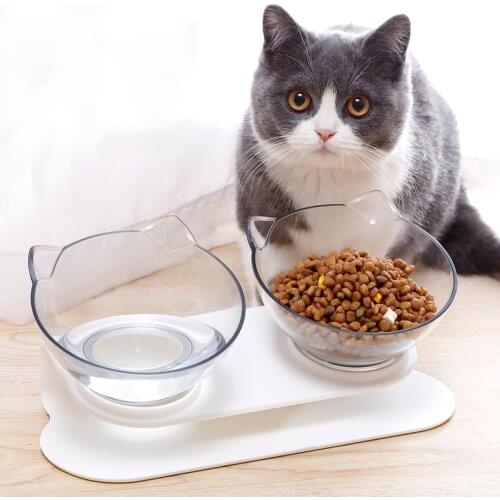 New pet feeder supplies food and water Double tilted cat bowl withstand plastic dog bowl Water Transparent for drink eating