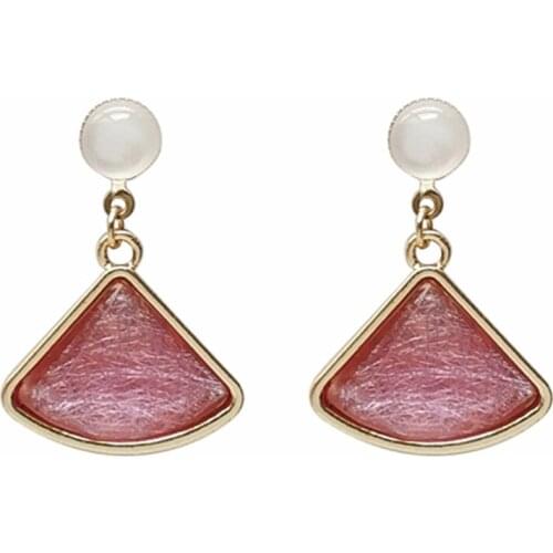 Wholesale S925 Silvery Needle Gentle Pink Earrings Simple Fan-Shaped Beautiful Cats Eye Ear Stud Female Wholesale