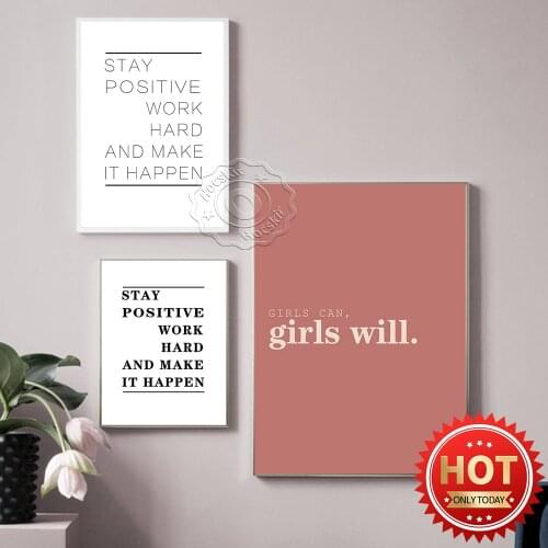 Female Power Positive Energy Sayings Poster, Motivational Quotes Text Typography Prints Canvas Painting, Girls Room Home Decor