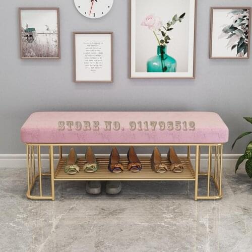 Light luxury shoe changing stool soft bag household door sitting shoe rack long shoe stool Nordic net red cloakroom shoe cabinet