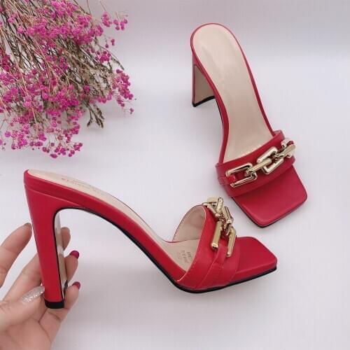 Women Slippers Popular Fashion Summer Mules Casual Female shoes Pumps High heels Square head Flip flops Party shoes