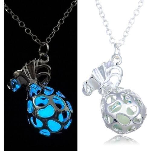 Glow in The Dark Jewelry with Silver Plated Hollow Out Shaped Floating Luminous Choker Pendant Necklace for Women Gift