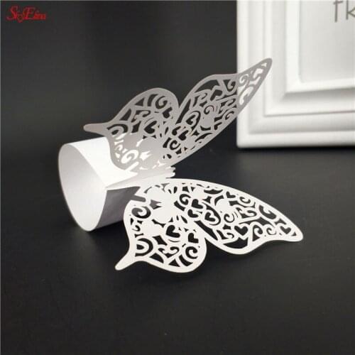 Creative 50pcs / Lot Butterfly Style Laser Cut Paper Napkin Ring Wedding Hotel Banquet Ceremony Table Decoration Shinne Paper 5Z