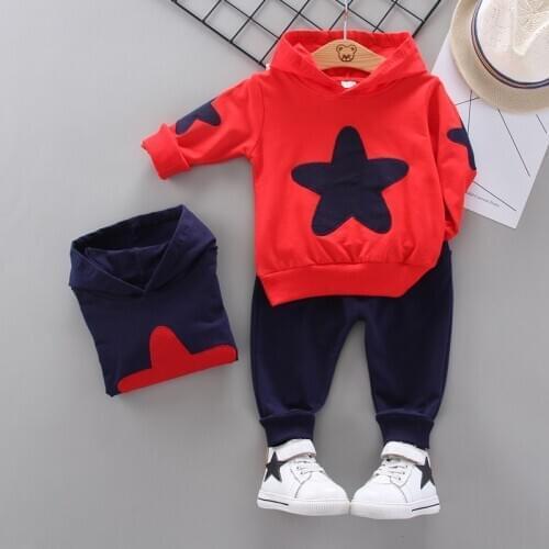Spring Autumn Kids Clothes Sets Baby STAR Cotton Sports Hooded Sweater Shirt Pants Sets Children Boys Kids Casual Suit 0-5 YEARS