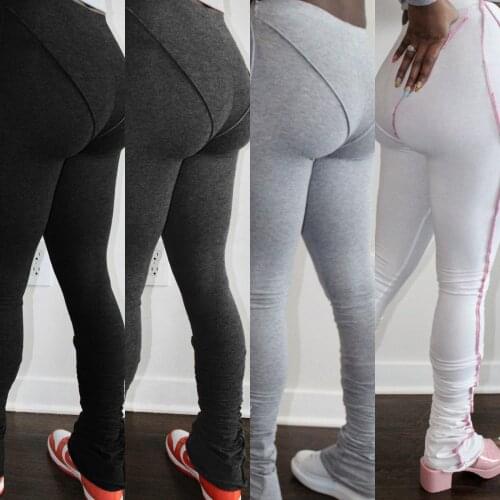 2021 Autumn Women Joggers Pants Skinny High Waist Stacked Solid Color Streetwear Sporty Clothes For Women Outfit