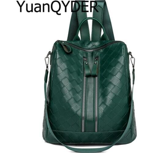 3-in-1 Women Backpack Plaid Weave Leather School Shoulder Bag for Teenage Girl New Trend Travel Backpack Designer Female Mochila
