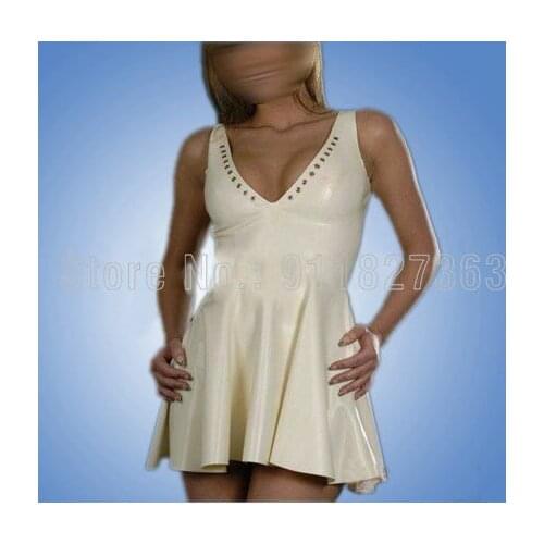 100% Natural Handsome Latex Rubber Women Dress Sleeveless Mini Dress Sexy Pretty Style Ball gown w Back Zipper