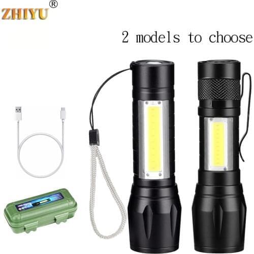 ZHIYU Rechargable Portable LED Flashlight COB+XPE LED Torch Waterproof Camping Lantern Zoomable Focus Light Tactical Flashlight