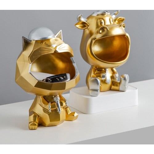 2021 Light Luxury Key Storage Simple Modern Home Decoration Accessories Creative Office Desktop Cartoon Geometric Cat Ornaments