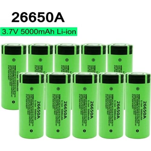26650A Rechargeable battery 3.7V 5000mAh Li-ion 26650 Battery for Flashlight Headlight Powerbank Power Tools Batteries