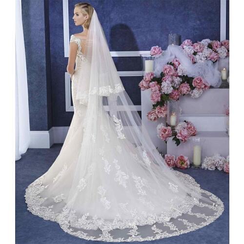 2T Lace hem Wedding Veil Chaple Length Appliques Bridal Veils Bride Veil Wedding Accessories