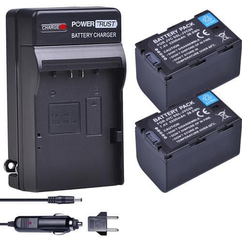 2x 5200mAh SSL-JVC50 JVC50 Battery + Charger Kits for JVC SSL-JVC70 GY-HMQ10, GY-LS300, GY-HM200, GY-HM200U, GY-HM250,GY-HM600