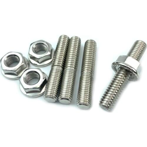 4 Pcs Exhaust Port Studs & Nuts Pipe Butt Screws Both-Ends Screw-In Bolts for Harley Big Twin 84-16 Sportster XL 1200 883 86-17