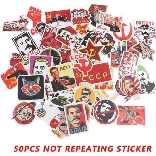 50PCS Mixed Soviet Union Stalin USSR CCCP Stickers PVC Luggage Skateboard Sticker