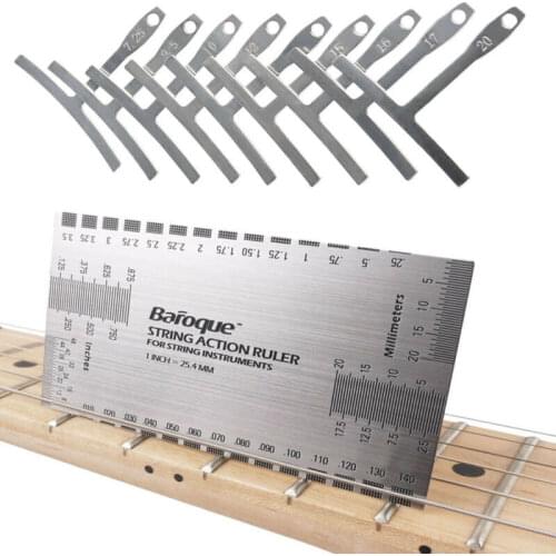 9Pcs Understring Radius Gauge with String Action Ruler Gauge Tool Guitar Repair Tool Bass Guitar Parts Guitar Accessories