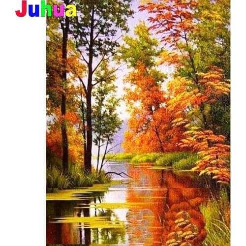 Autumn lake tree Diy diamond painting Full Square/Round drill 5d mosaic landscape diamond embroidery gift home decor