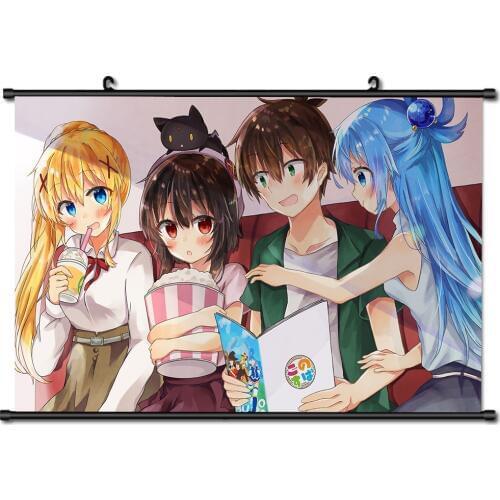 Anime KonoSuba Gods Blessing on This Wonderful World! Megumin Aqua Darkness Wall Scroll Mural Poster Otaku Home Decor 40*60CM