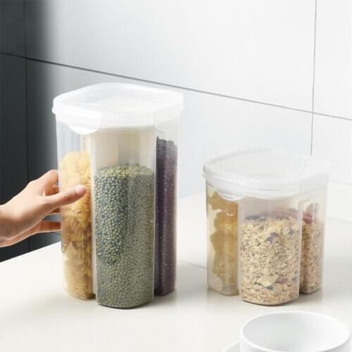 4 Grids 1.9/3L Plastic Airtight Cans Grains Storage Jars Insect-Proof Kitchen Dry Goods Grain Storage Tank