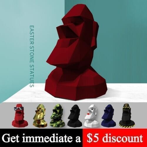 Large Size Easter Island Moai Decor Home Decoration Paper Model,Low Poly 3D Papercraft,Handmade DIY Adult Craft Toy RTY198