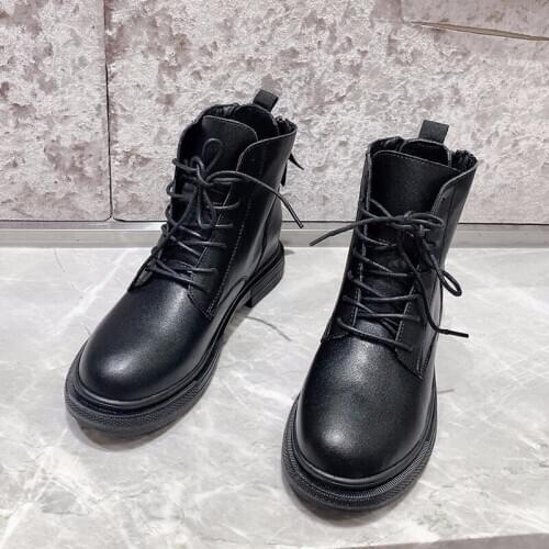 Boots Ladies PU Leather Suede Platform Boots Winter Boots Female Motorcycle Shoes Women Boots 2020 Gothic Shoes Lace-Up R14-29