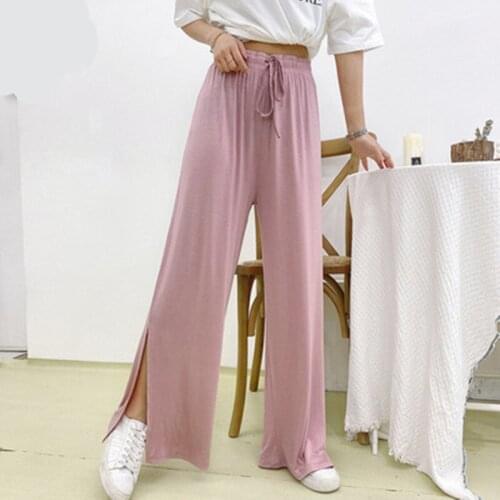 Sexy Modal Pants Women Long Solid Drawstring Trousers Elastic Big Size High Waist Pant Fashion Casual Mom Loose Summer Clothes
