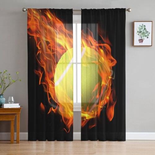 Flame Tennis Black Screens Voile Tulle Sheer Curtains for Bedroom Living Room Kitchen Decor Chiffon Windows Curtain