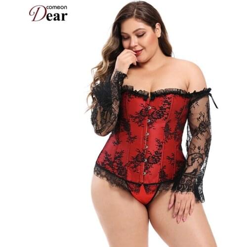 Comeondear Long Sleeves Stitching Corset Sexy Plus Size Waist Trainer Corsets Gothic Sexy Lingerie Party Women Role Play AB3443