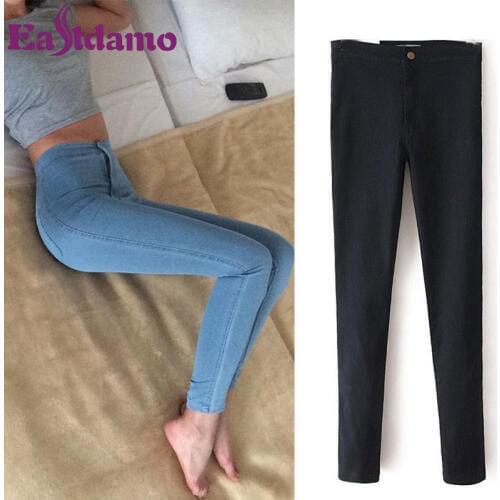 Eastdamo Slim Jeans For Women Skinny High Waist Jeans Woman Blue Denim Pencil Pants Stretch Waist Women Jeans Pants Plus Size
