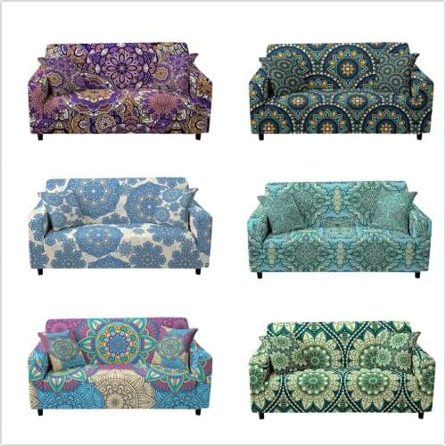 Elastic Couch Cover Sectional Stretch Tight Wrap All-inclusive Sofa Sipcover Mandala Pattern Sofa Couch Cover for Living Room