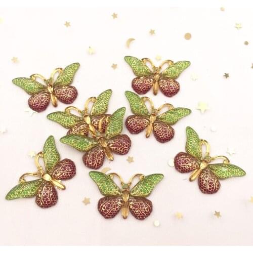 Hot 20pcs Resin 25*38mm Colorful Crystal Butterfly Flatback Rhinestone 1 Hole beads DIY Wedding Appliques Craft S20