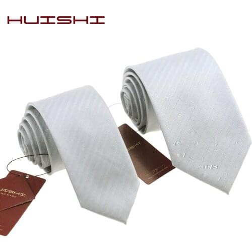 HUISHI Mens Fashion Tie 8cm Classic Striped Neck Tie Silvery Necktie For Men Business Wedding Suit Accessory Gift 6cm