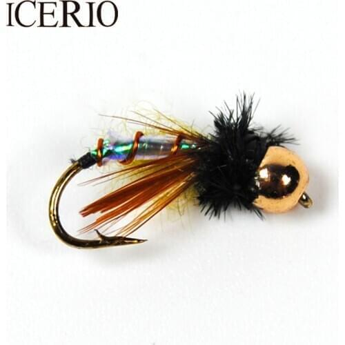 ICERIO 6PCS Brass Bead Head Chironomidae Midge Pupa Nymphs Fly Fishing Trout Bait #12