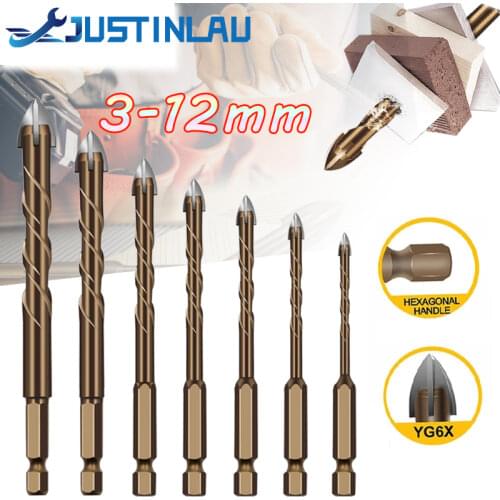 JUSTINLAU Lengthen Cross Hex Tile Bits Glass Ceramic Concrete Hole Opener Alloy Triangle Drill Size 3/4/5/6/8/10/12 mm