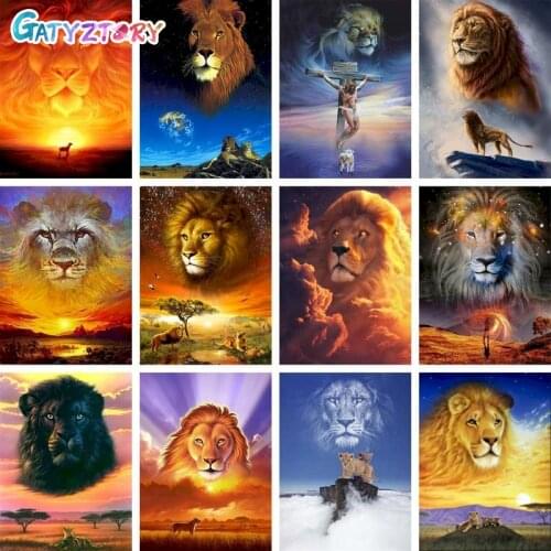 GATYZTORY 60x75cm Frameless Painting By Numbers Animals Lion On Canvas Pictures By Numbers DIY Minimalism Style Home Decoration
