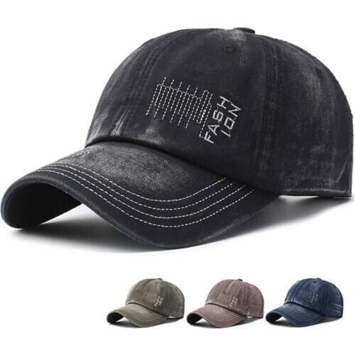 Running Cap Retro Style Letter Embroidered Washed Denim Peaked Hat Headwear Outdoor Sport hat With Adjustable Back Closure
