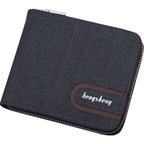 Mens Wallet Short Canvas Large Capacity Bifold Male Letter Coin Purses Id Credit Card Holder Purse Organizer With Zipper