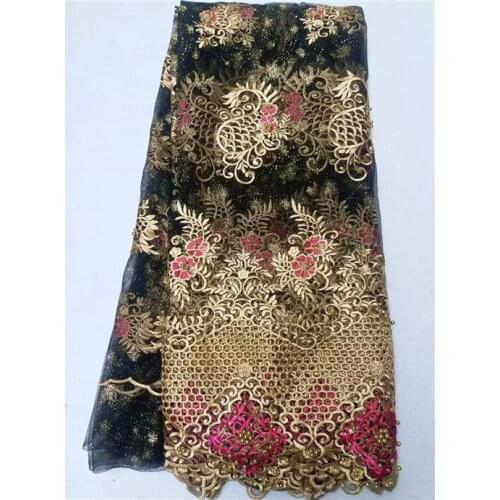 Latest African Cord Lace Fabrics High Quality 2018 Nigerian Lace Fabric For Wedding African tulle lace fabric Black gold Rose