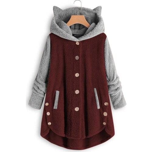 Cute Cat Ear Hooded Jacket Fashion Winter Autumn Women Warm Fluffy Long Coat Jacket Tops Outerwear Loose Pockets Overcoat