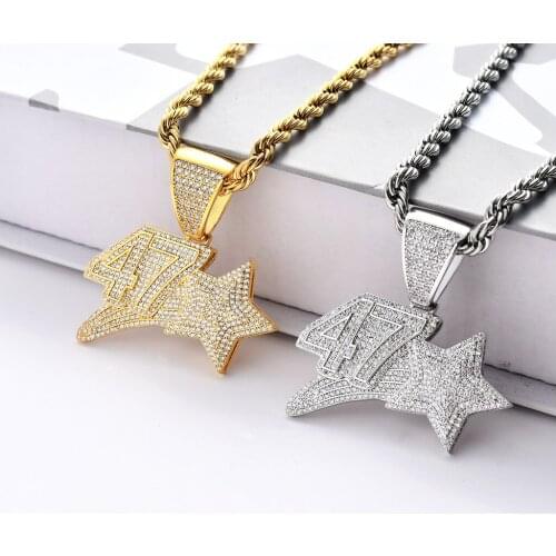 Fashion Gold Silver Color Star Pendants Necklaces Iced Out Cubic Zircon Necklaces Hip Hop Number Collier for Men Women Jewelry